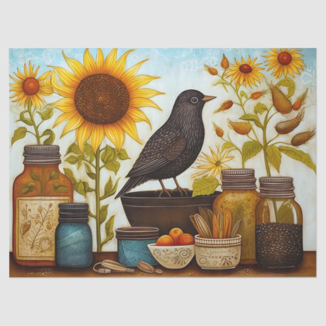 Autumn Sunflower Bird On Kitchen Table Decoupage Tissue Paper (Front)