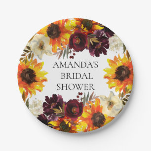 Autumn Sunflower Bouquet Floral Bridal Shower Paper Plate
