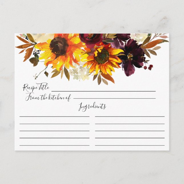 Autumn Sunflower Bouquet Floral Recipe Card (Front)