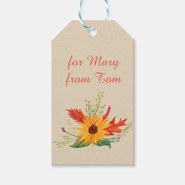 Autumn Sunflower Custom Names  Gift Tag (Front)