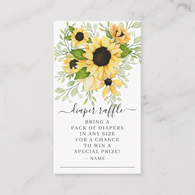 Autumn Sunflower Floral Baby Shower Diaper Raffle Enclosure Card (Front)
