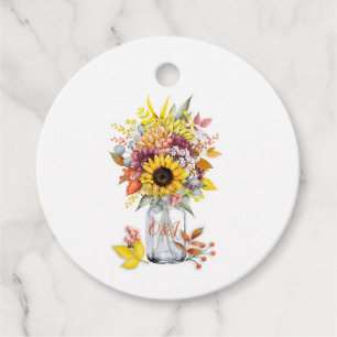 Autumn Sunflower Floral Mason Jar Wedding Favour Tags