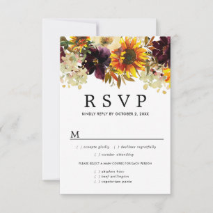 Autumn Sunflower Floral RSVP Card, Meal Options