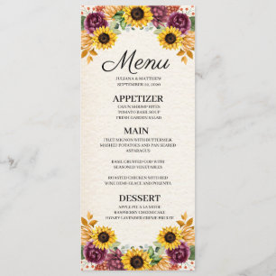 Autumn Sunflower Floral Wedding Menu Invitation