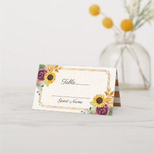 Autumn Sunflower Floral Wedding Place Card