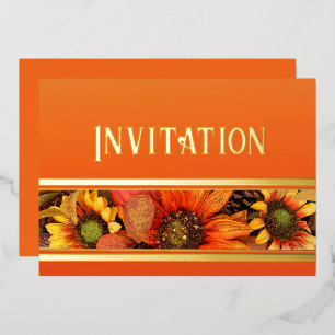 Autumn Sunflower Florals Foil Invitation