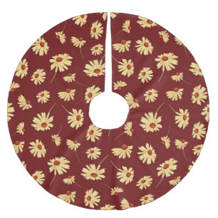 Autumn Sunflower: Maroon Seamless Design Brushed Polyester Tree Skirt