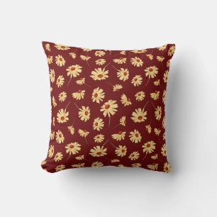Autumn Sunflower: Maroon Seamless Design Cushion