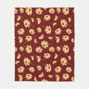 Autumn Sunflower: Maroon Seamless Design Fleece Blanket