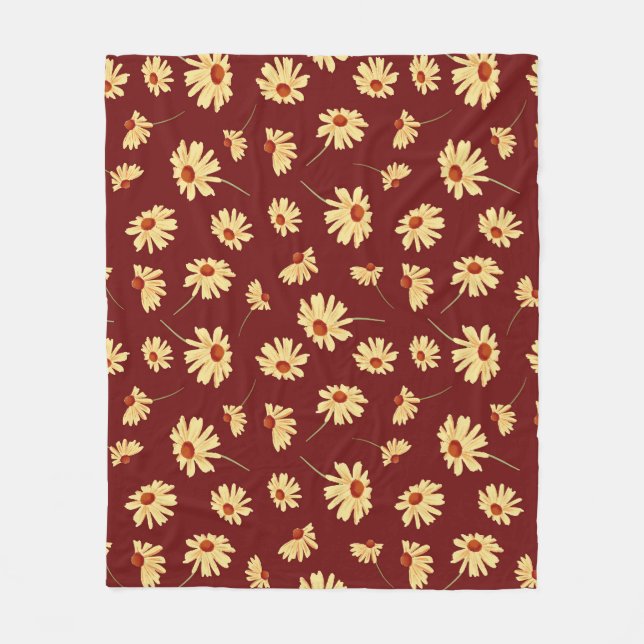 Autumn Sunflower: Maroon Seamless Design Fleece Blanket (Front)