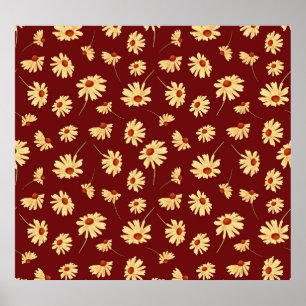 Autumn Sunflower: Maroon Seamless Design Poster