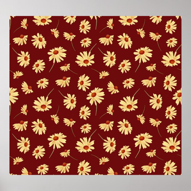 Autumn Sunflower: Maroon Seamless Design Poster (Front)