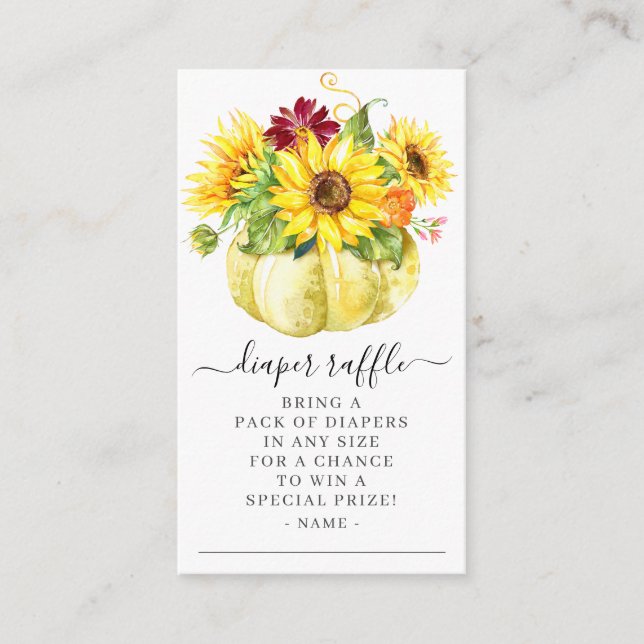 Autumn Sunflower Pumpkin Baby Shower Diaper Raffle Enclosure Card (Front)