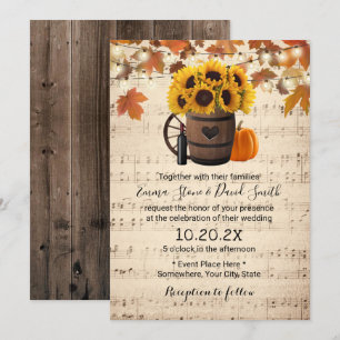 Autumn Sunflower & Pumpkin Vintage Musical Wedding Invitation