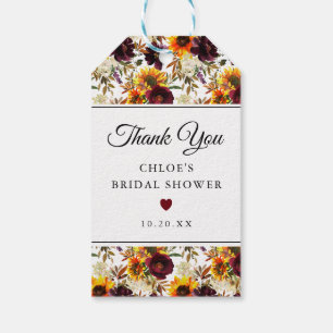 Autumn Sunflower Rose Bridal Shower Thank You Gift Tags
