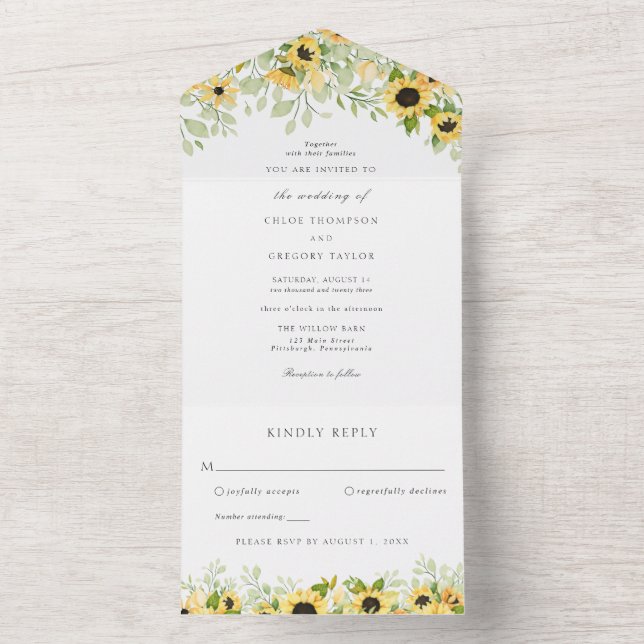 Autumn Sunflower Wedding All In One Invitation (Inside)