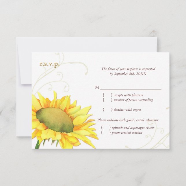 Autumn Sunflower Wedding Meal Choice RSVP (Front)