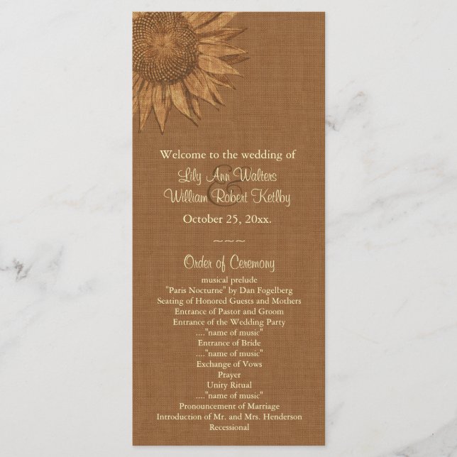 Autumn Sunflower Wedding Program Programme (Front)