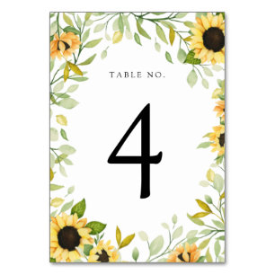 Autumn Sunflower Wedding Table Number