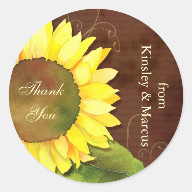 Autumn Sunflower Wedding Thank You Favour Classic Round Sticker (Front)