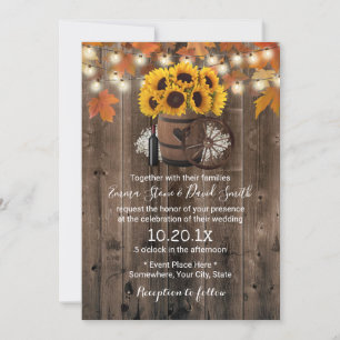 Autumn Sunflower Wood Barrel Rustic Barn Wedding Invitation