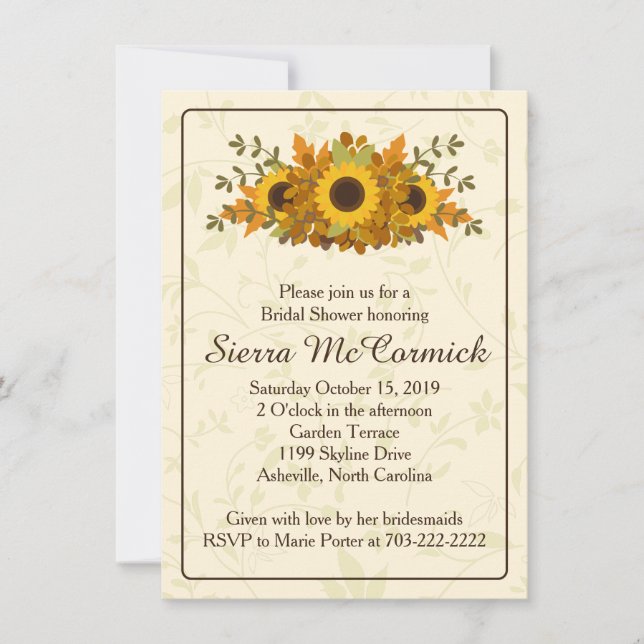 Autumn Sunflower Wreath Bridal Shower Invitation (Front)