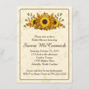 Autumn Sunflower Wreath Bridal Shower Invitation