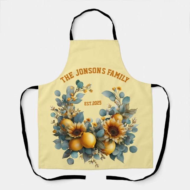 Autumn Sunflowers and Lemons Family Decor Apron (Front)