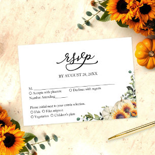 Autumn Sunflowers and Pumpkin Wedding RSVP Enclosure Card