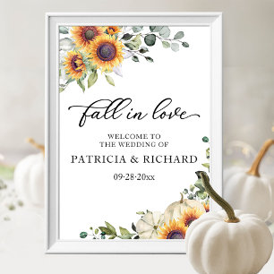 Autumn Sunflowers and Pumpkin Wedding Welcome Sign