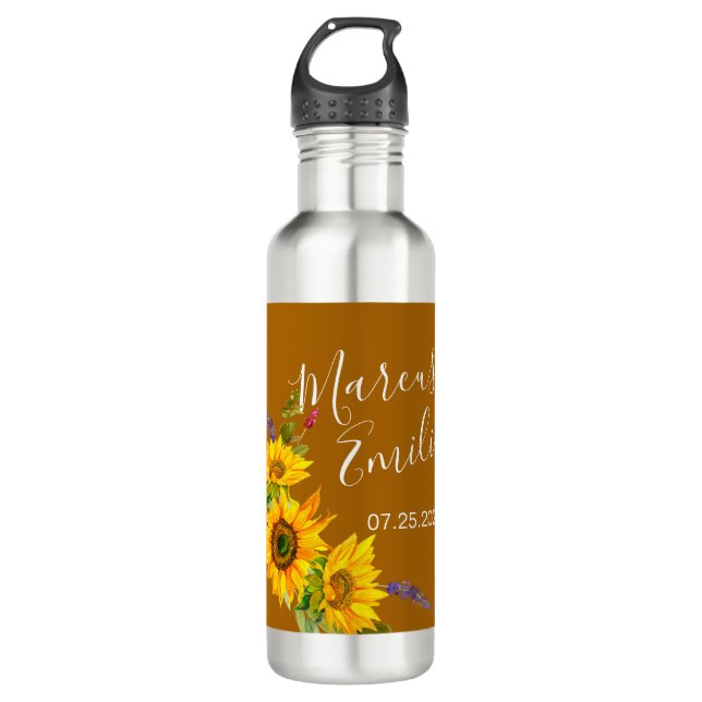 Autumn Sunflowers Custom Wedding  710 Ml Water Bottle (Front)