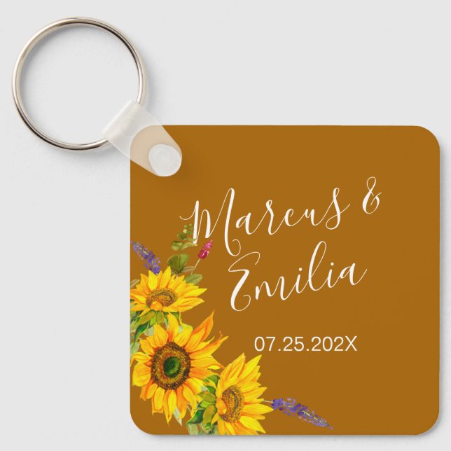 Autumn Sunflowers Custom Wedding  Key Ring (Front)