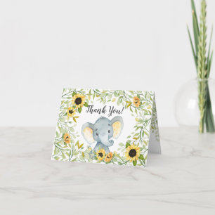 Autumn Sunflowers Elephant Baby Shower Thank You Card