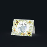 Autumn Sunflowers Elephant Boys Baby Shower Thank You Card<br><div class="desc">Beautiful watercolor sunflowers & blue elephant thank you note card for a boys baby shower.  Matching items available in our shop.</div>