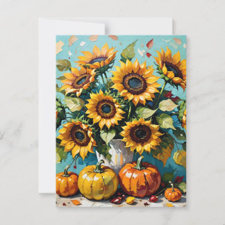 Autumn Sunflowers, Fall Sunflowers and Pumpkins, Postcard