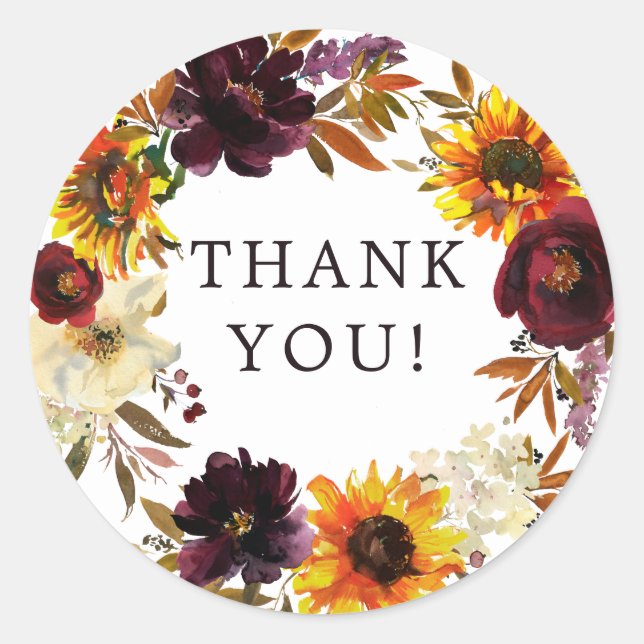 Autumn Sunflowers Floral Bridal Shower Classic Rou Round Sticker (Front)