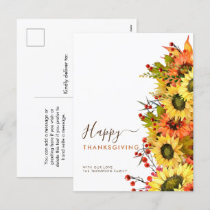 Autumn Sunflowers Happy Thanksgiving Names  Holiday Postcard