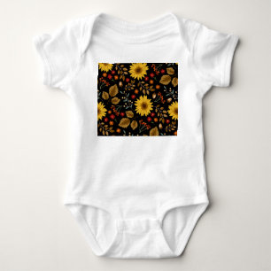 Autumn Sunflowers: Maple Black Background Baby Bodysuit