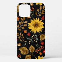 Autumn Sunflowers: Maple Black Background