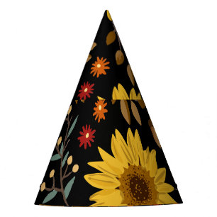 Autumn Sunflowers: Maple Black Background Party Hat