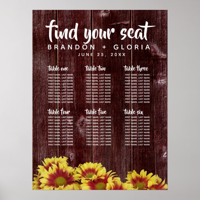 Autumn Sunflowers on Rustic Wooden Fence Wedding Poster (Front)