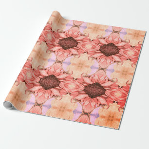 Autumn Sunflowers Pink Orange Floral Watercolor Wrapping Paper