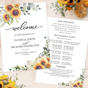 Autumn Sunflowers Pumpkin Wedding Ceremony Program Invitation