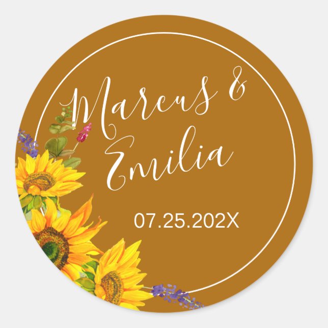 Autumn Sunflowers Wedding  Classic Round Sticker (Front)