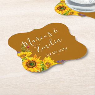 Autumn Sunflowers Wedding Paper Coaster