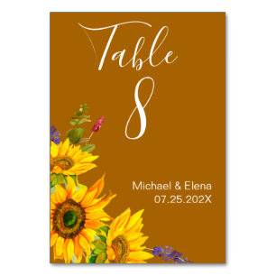 Autumn Sunflowers Wedding Table Number