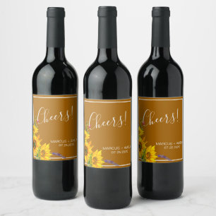 Autumn Sunflowers Wedding Wine Label