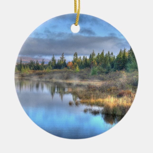 Autumn Sunrise at Moosehead Lake Maine Ceramic Tree Decoration (Front)