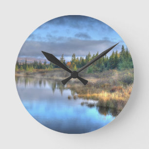 Autumn Sunrise at Moosehead Lake Maine Round Clock