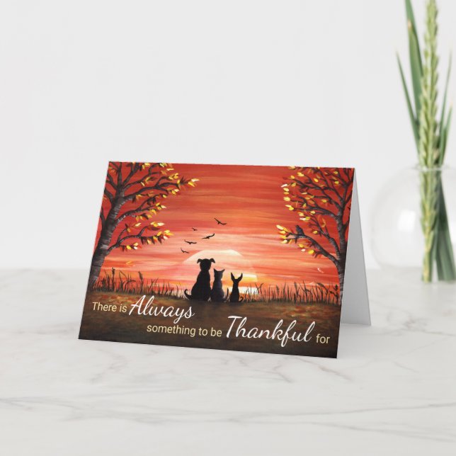 Autumn Sunset Always Thankful Thank You Card (Front)